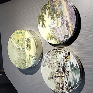 3 Vintage Tins (2 Currier‎ & Ives) (1 Wheeler's Southern Pecan Delights)